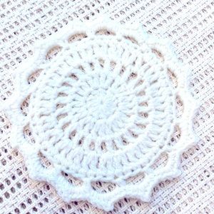 Handmade Crochet Off White Woolen Mats Dollies Coasters  - Set Of 2 !